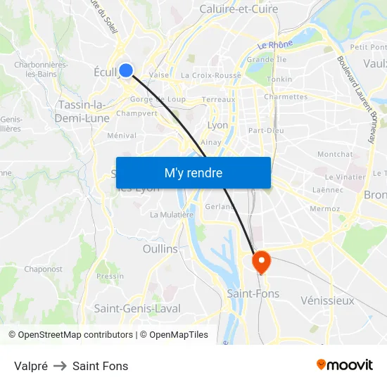 Valpré to Saint Fons map