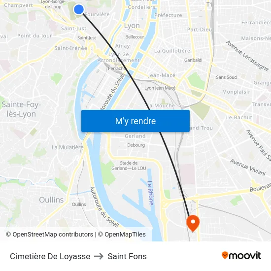Cimetière De Loyasse to Saint Fons map