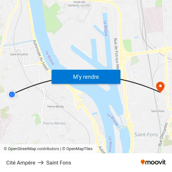 Cité Ampère to Saint Fons map