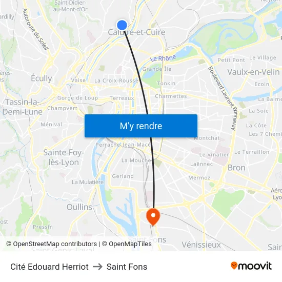 Cité Edouard Herriot to Saint Fons map