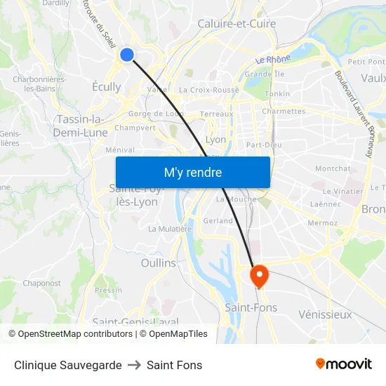 Clinique Sauvegarde to Saint Fons map