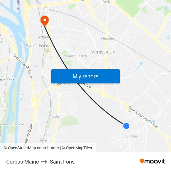 Corbas Mairie to Saint Fons map