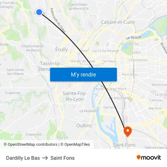 Dardilly Le Bas to Saint Fons map