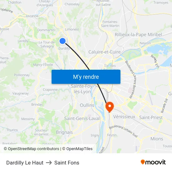 Dardilly Le Haut to Saint Fons map