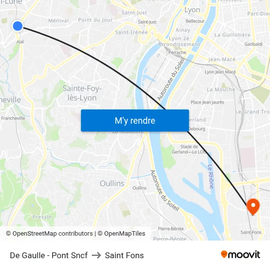 De Gaulle - Pont Sncf to Saint Fons map