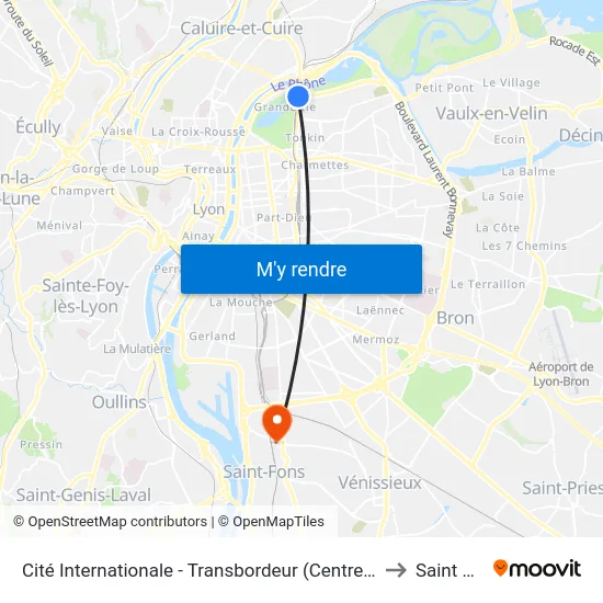 Cité Internationale - Transbordeur (Centre De Congrès) to Saint Fons map