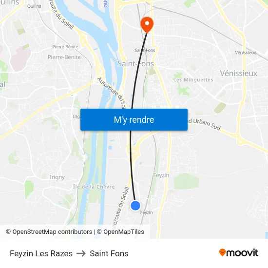 Feyzin Les Razes to Saint Fons map