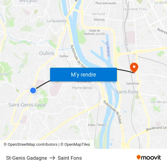 St-Genis Gadagne to Saint Fons map