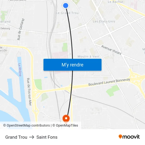 Grand Trou to Saint Fons map