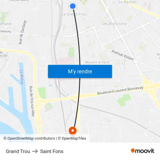 Grand Trou to Saint Fons map