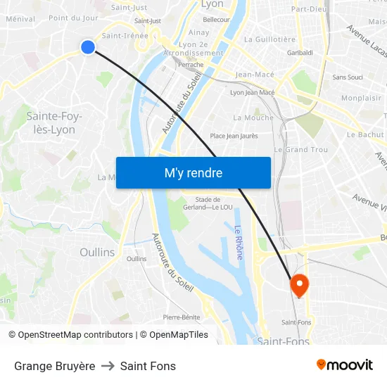 Grange Bruyère to Saint Fons map