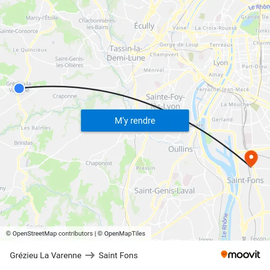 Grézieu La Varenne to Saint Fons map