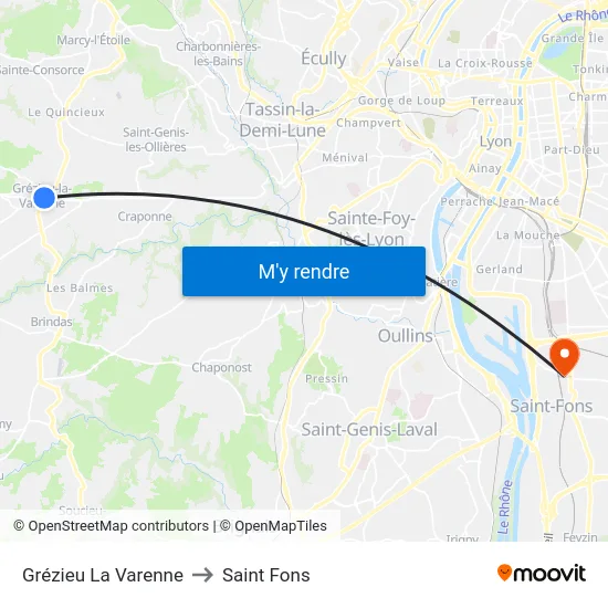 Grézieu La Varenne to Saint Fons map