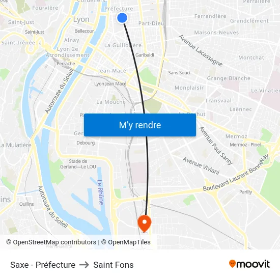 Saxe - Préfecture to Saint Fons map