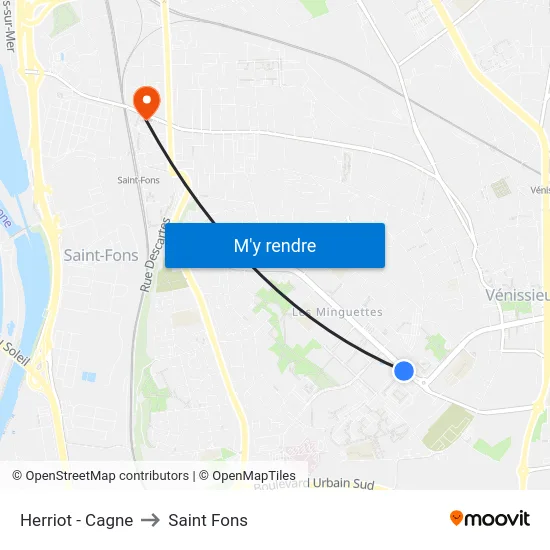Herriot - Cagne to Saint Fons map