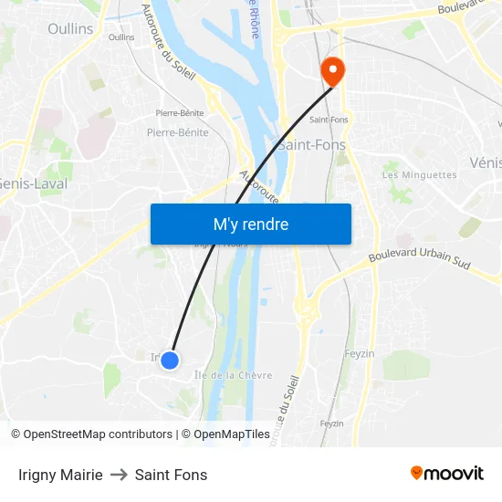 Irigny Mairie to Saint Fons map