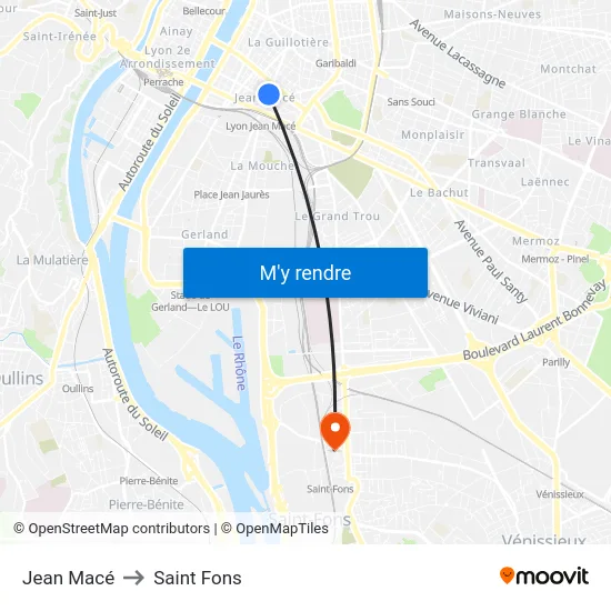 Jean Macé to Saint Fons map