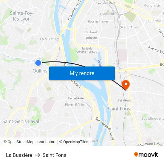 La Bussière to Saint Fons map
