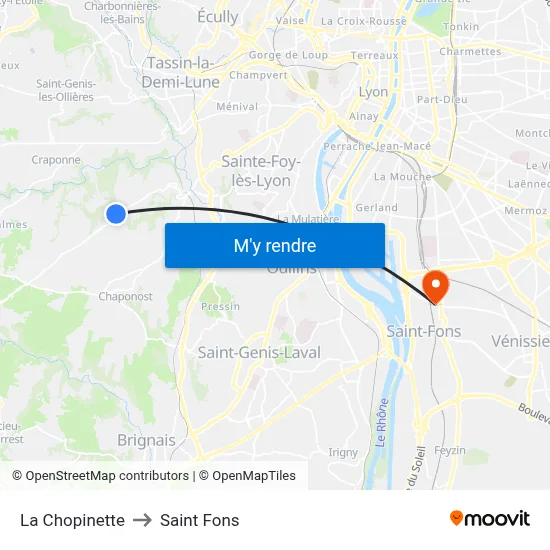 La Chopinette to Saint Fons map