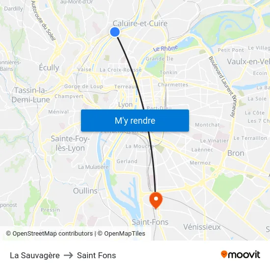 La Sauvagère to Saint Fons map