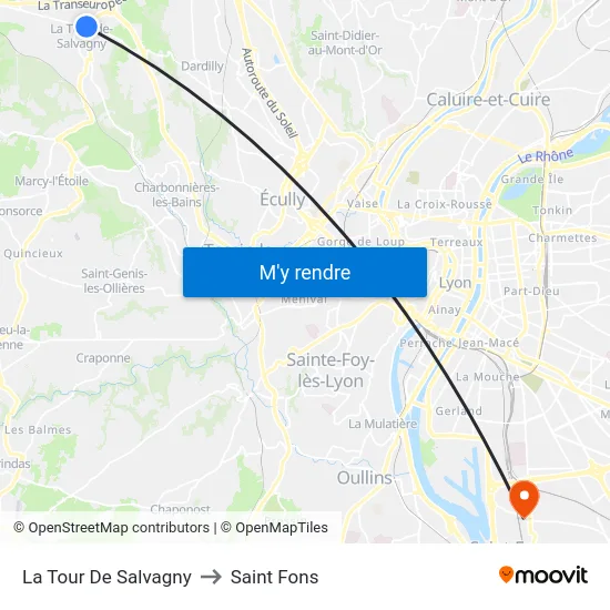 La Tour De Salvagny to Saint Fons map