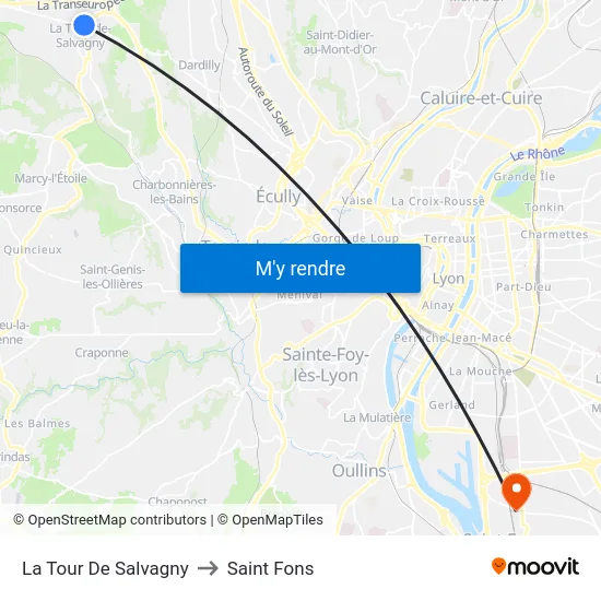 La Tour De Salvagny to Saint Fons map