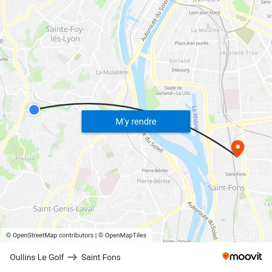 Oullins Le Golf to Saint Fons map