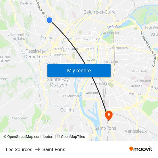 Les Sources to Saint Fons map