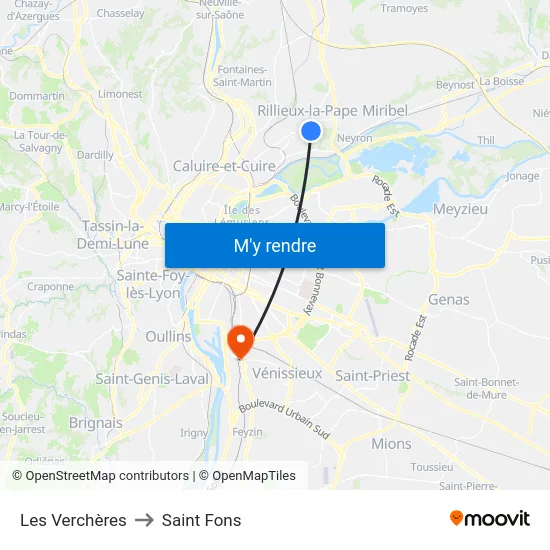 Les Verchères to Saint Fons map