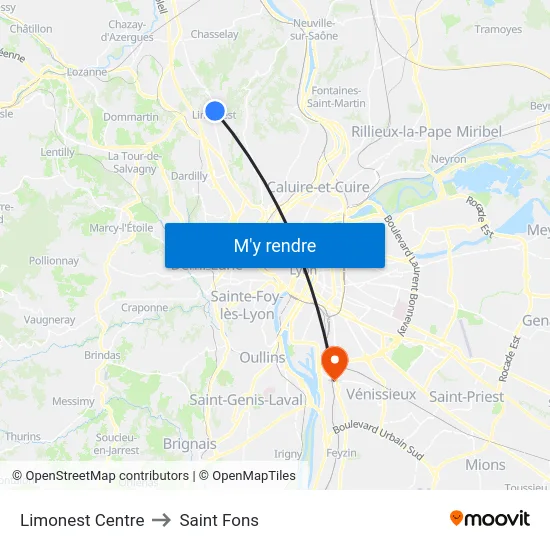 Limonest Centre to Saint Fons map