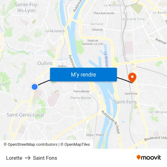 Lorette to Saint Fons map