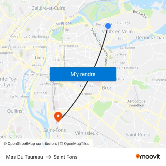 Mas Du Taureau to Saint Fons map