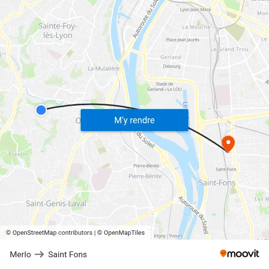 Merlo to Saint Fons map