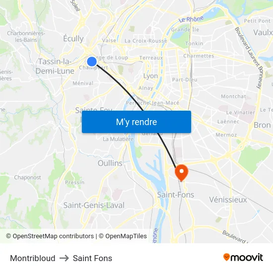 Montribloud to Saint Fons map