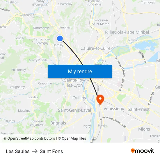 Les Saules to Saint Fons map