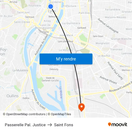 Passerelle Pal. Justice to Saint Fons map