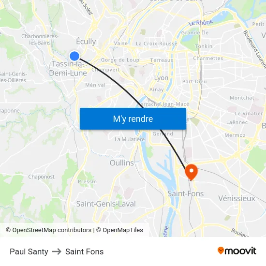 Paul Santy to Saint Fons map