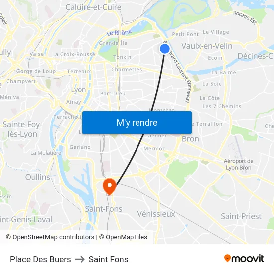 Place Des Buers to Saint Fons map