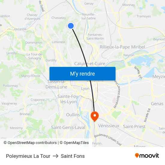Poleymieux La Tour to Saint Fons map