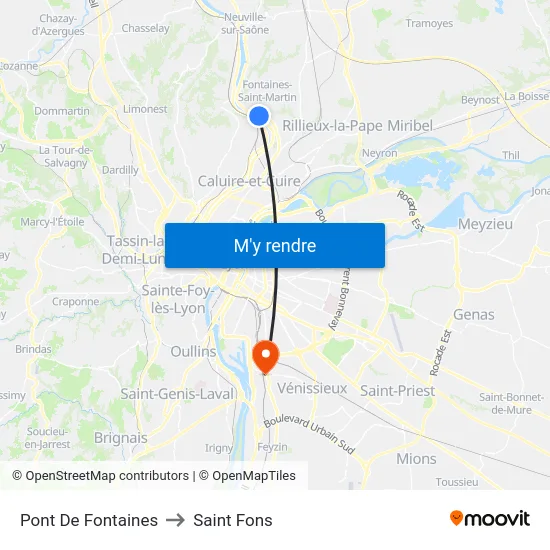 Pont De Fontaines to Saint Fons map