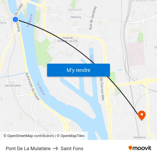 Pont De La Mulatière to Saint Fons map