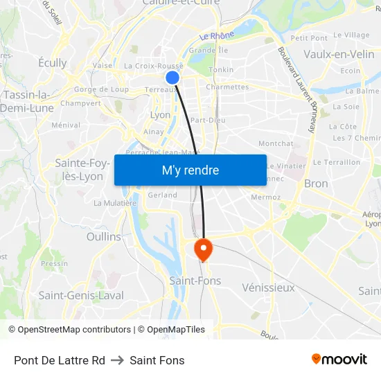 Pont De Lattre Rd to Saint Fons map