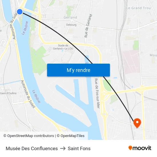 Musée Des Confluences to Saint Fons map