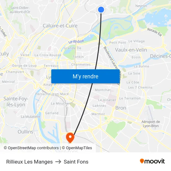 Rillieux Les Manges to Saint Fons map