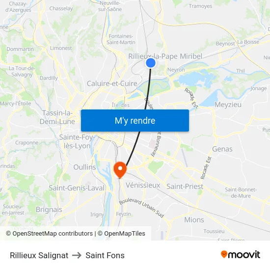 Rillieux Salignat to Saint Fons map