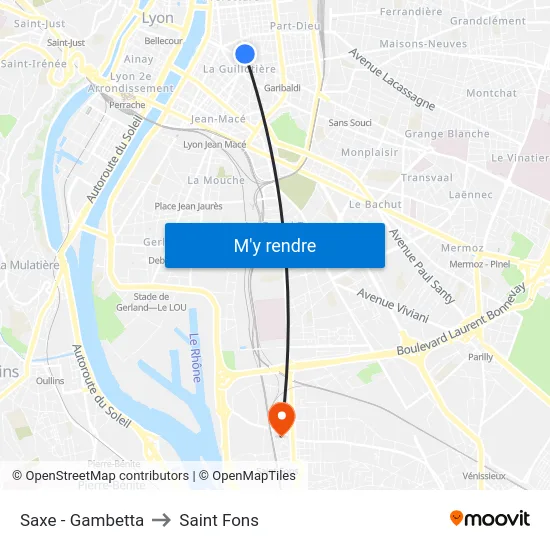 Saxe - Gambetta to Saint Fons map
