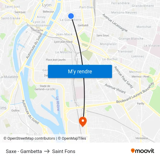 Saxe - Gambetta to Saint Fons map
