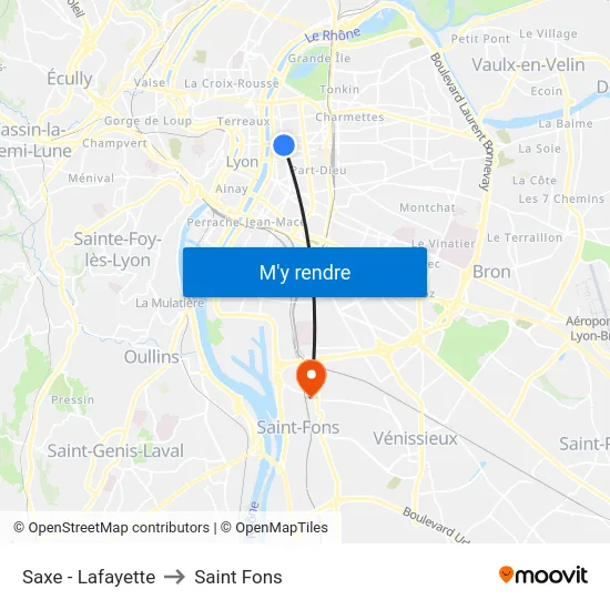 Saxe - Lafayette to Saint Fons map