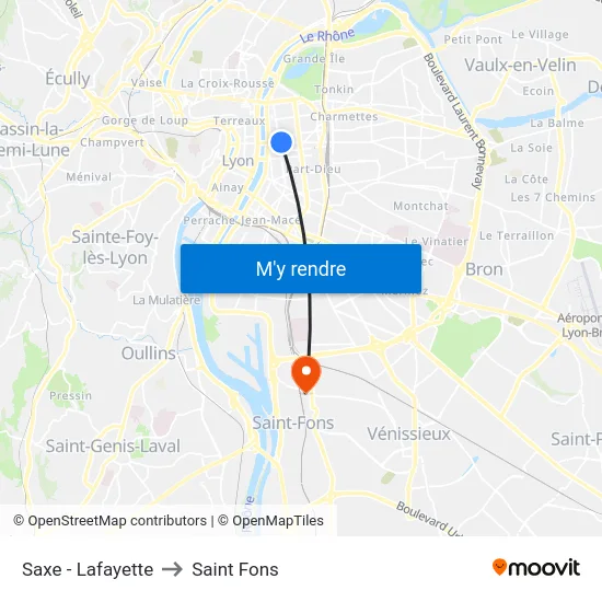 Saxe - Lafayette to Saint Fons map