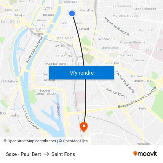 Saxe - Paul Bert to Saint Fons map